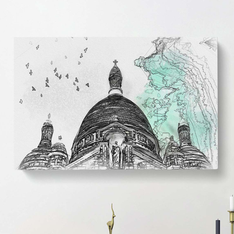 Birds Above Sacre Coeur Paris In Abstract - Wrapped Canvas Print, 60cm H x 91cm W x 3cm D