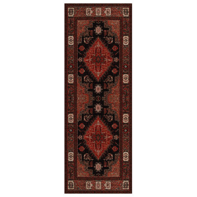 Guria Red Oriental Chenille Indoor/Outdoor Runner Rug