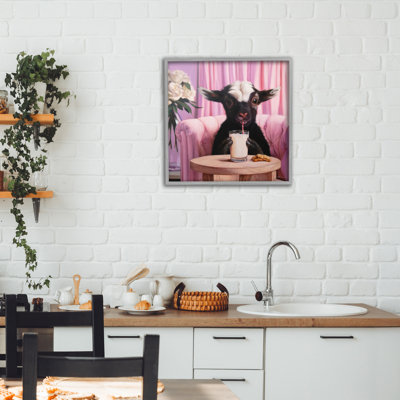 Baby Goat Sipping Milk Framed Giclee, design by Lucia Heffernan