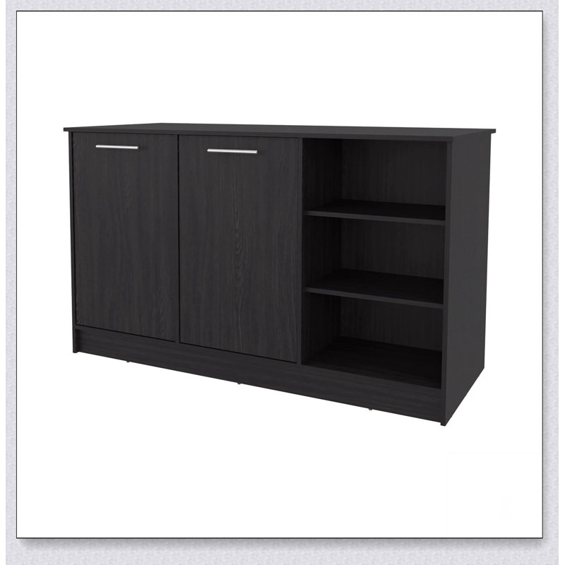 Wengue Finish Kitchen Island with Ample Storage, Open Shelves, and Modern Design for Organized Living