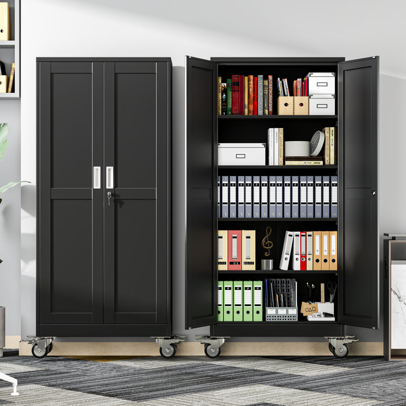 Durable Steel Garage Storage Cabinet with Wheels, Tool Cabinet Rolling with Adjustable Shelves, Black