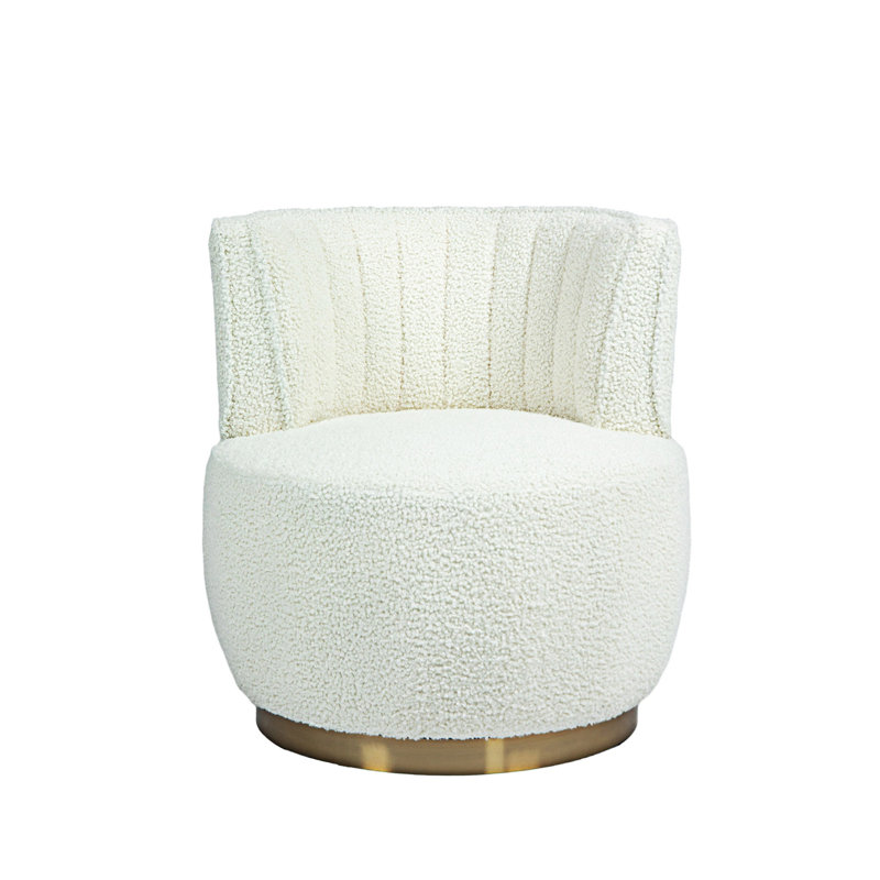 Alphonsine Upholstered Swivel Barrel Chair, White Teddy