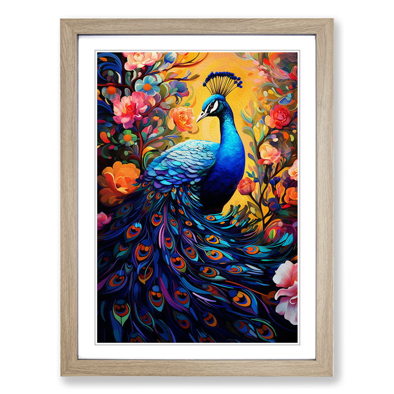 Peacock Neo-Plasticism - Framed Print, Oak Framed, 64cm H x 46cm W x 2" D