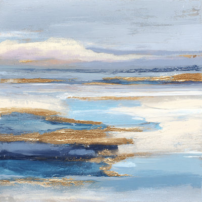 «Blue and Gold Abstract Coastal Horizon», reproduction d'art sur toile tendue