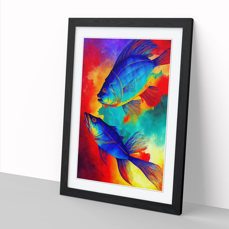 Gatica Fish Crayon Art - Single Picture Frame Print, Black, 64cm H x 46cm W x 2cm D