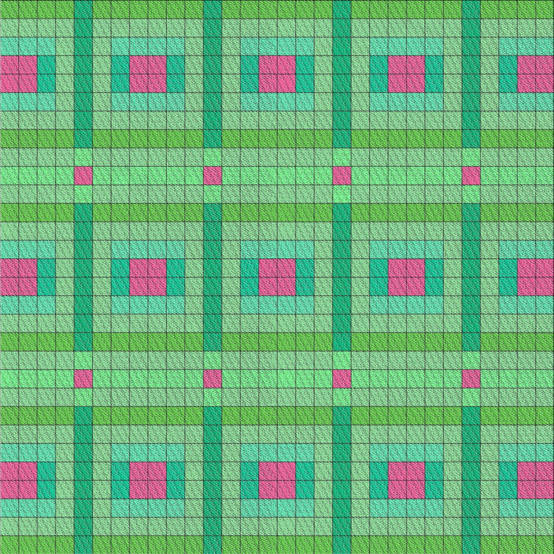 Tapis vert/rose à motifs Benesh, Carré 4 pi