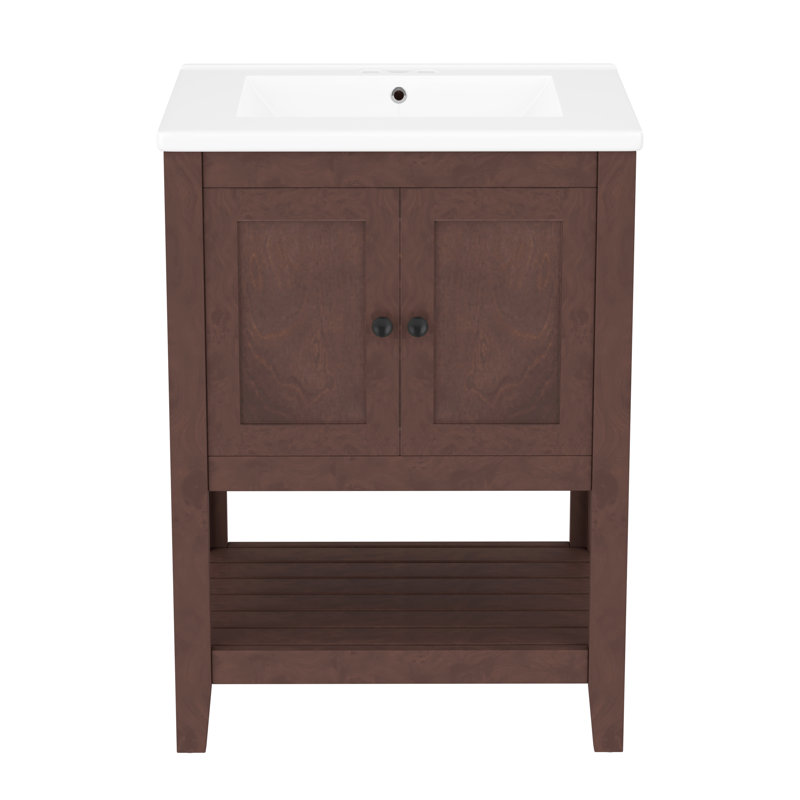Meuble-lavabo 24 po avec lavabo en céramique, Brun