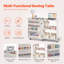 Folding Sewing Table With Lockable Wheels Storage Shelves Trays Door White