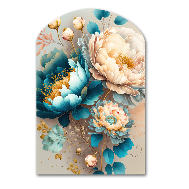 Multi-Color Blooming Flowers II - Asymmetrical Floral Metal Wall Decor, Arch Metal Wall Sculpture Print, 43" H x 33" W x 1" D