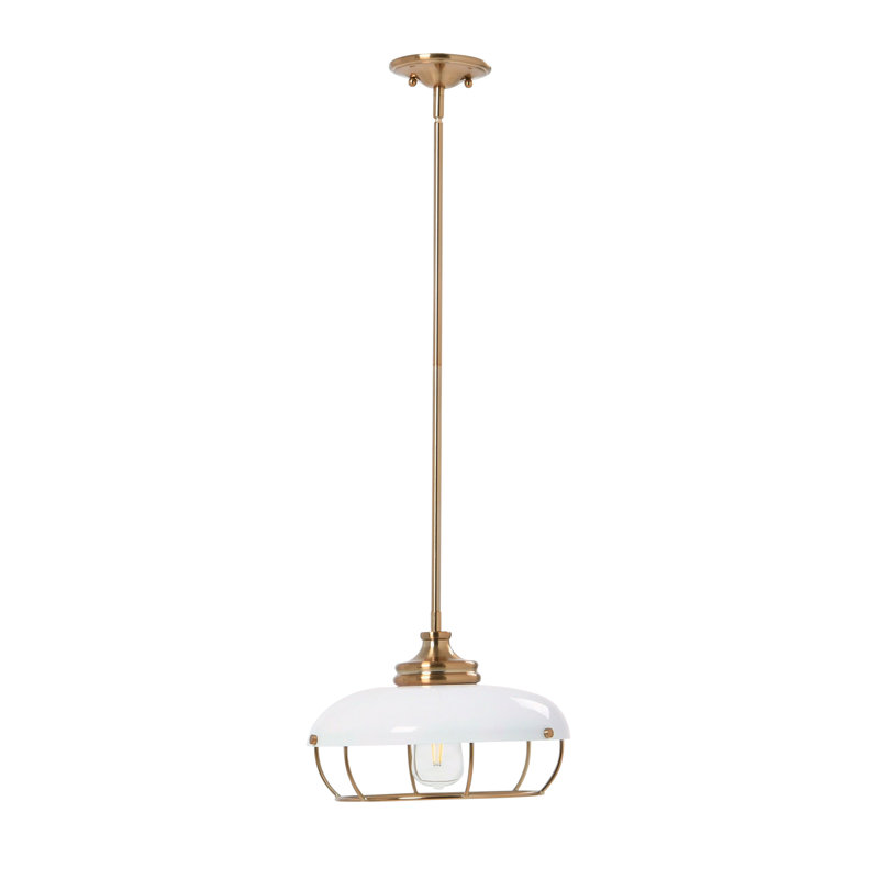 Luminaire suspendu en forme de dôme à 1 lumière Apsel, Laiton brossé, Blanc