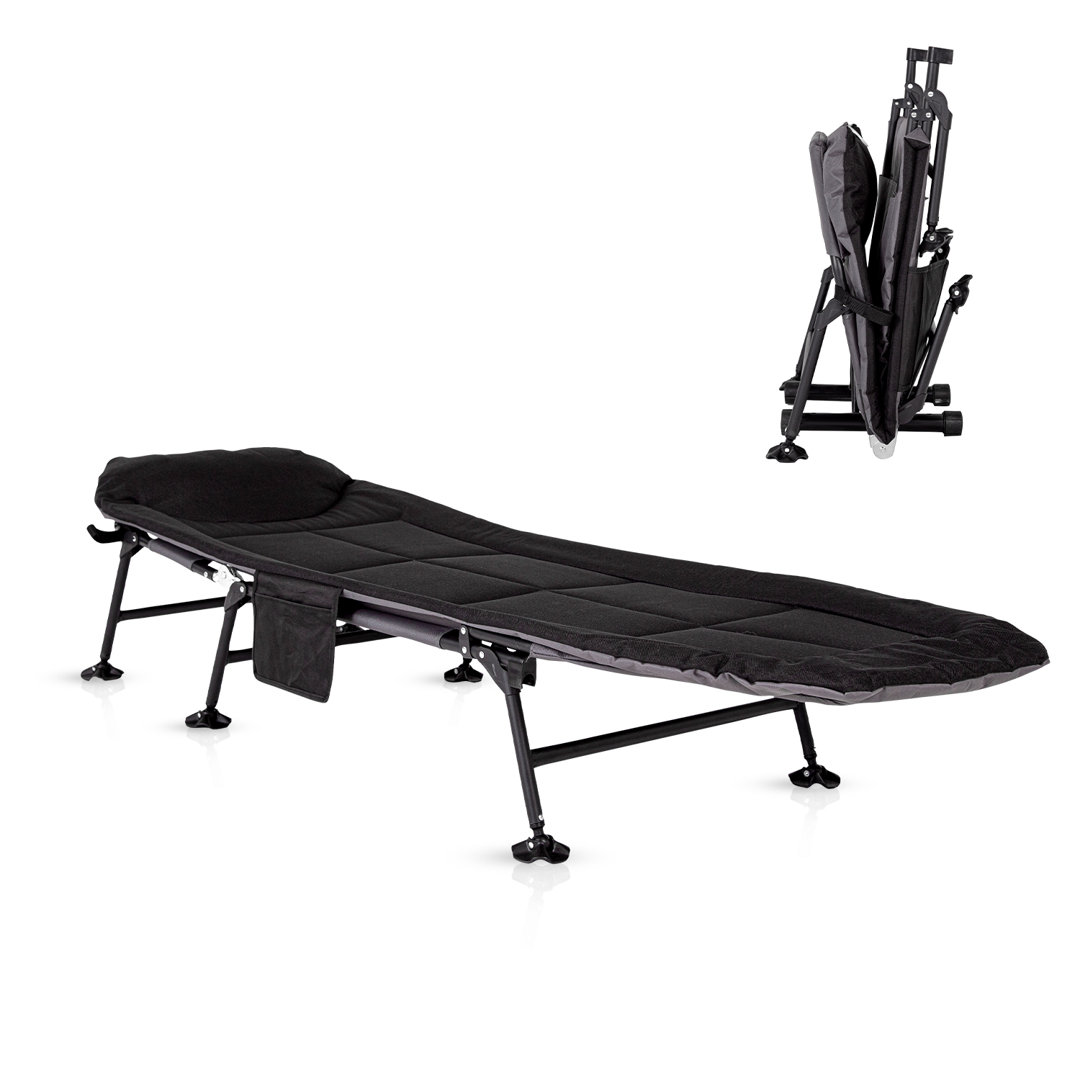 ROYALFORD Folding Camping Bed for Adults & Children, Heavy Duty Sturdy Camp Bed Integrated Cushion and Pillow, Comfortable Travel Camping Cot with Til