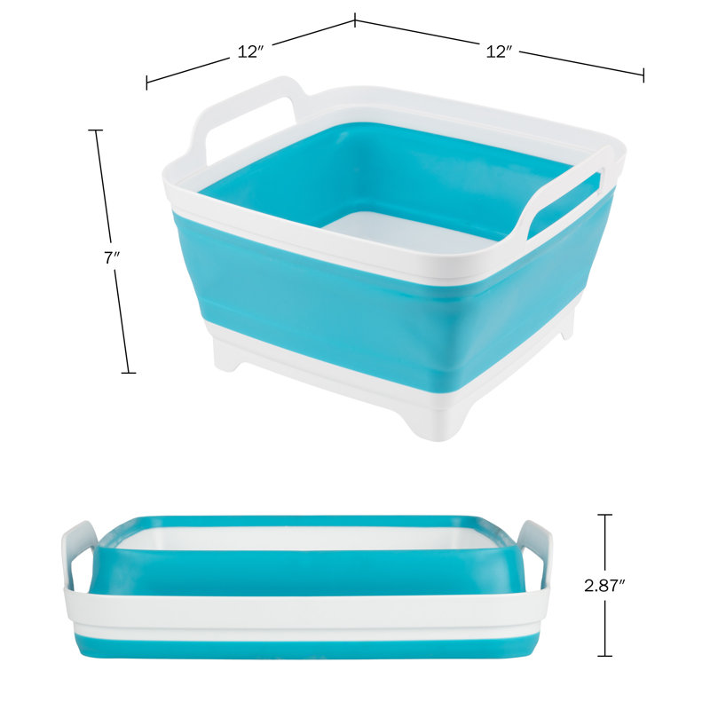 Blue and White Collapsible Polypropylene Wash Basin with Drain