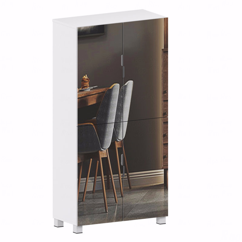 Armoire à chaussures, 50 po, tablettes réglables, avec 4 portes miroir - 50 po de rangement pour le hall d'entrée, avec trous de ventilation, peut contenir 24 à 32 paires (taille 15)