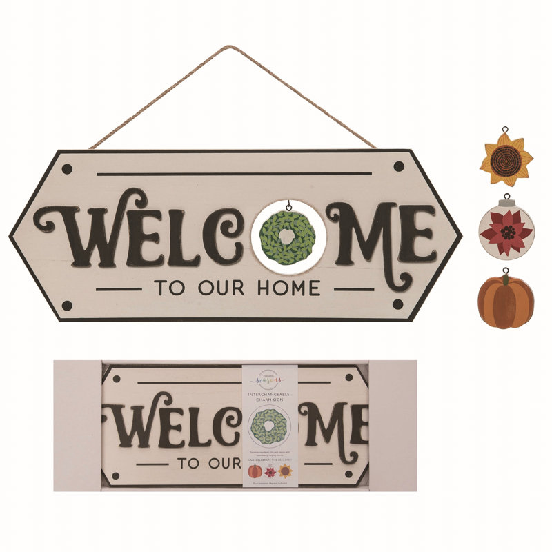 Ensemble de 5 panneaux de bienvenue en bois avec icônes interchangeables