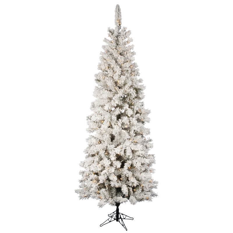 Pacific Flocked Pencil Pine Artificial Christmas Tree, 4.5' H, Warm White LED