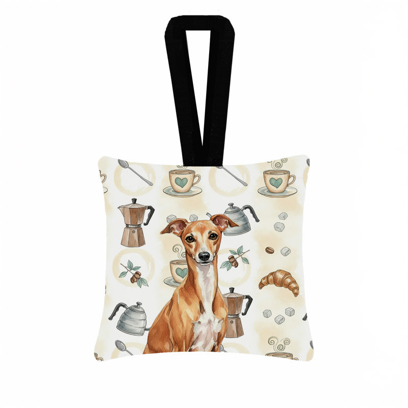 Ornement suspendu en tissu rouge avec lierre italien 3,5 x 3,5, Italian Greyhound Red