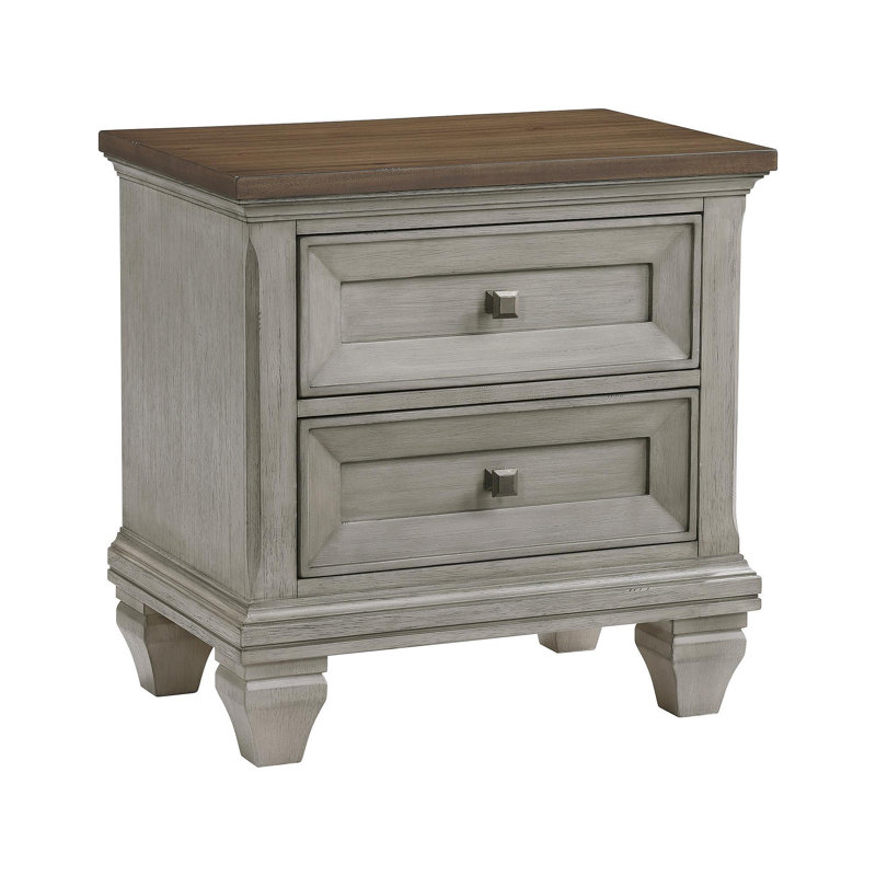 Two Drawers Nightstand Antique Gray And Brown Finish Bedroom Furniture 1Pc