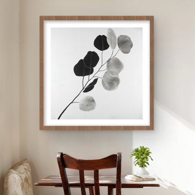 Branche en niveaux de gris avec des feuilles de forme ronde - imprimé botanique