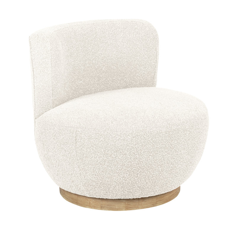 Maya Occasional Swivel Chair In Modern Silver Boucle Fabric On A Solid Wood Base, Ivory