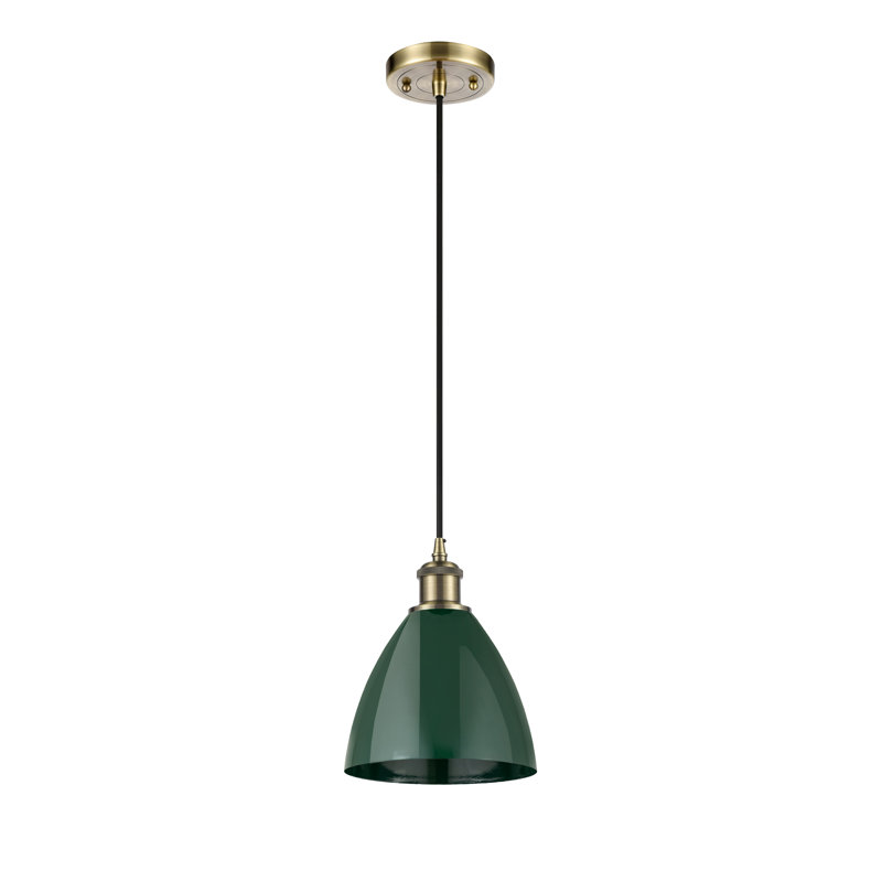 Luminaire suspendu conique 1 lumière, Laiton antique, Vert