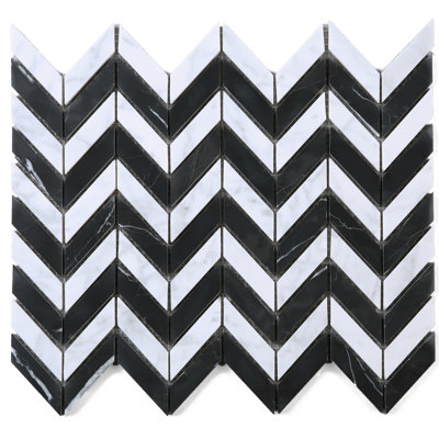 Carrara White 9.85 in. x 12.09 in. Chevron Polished Marble Mosaic Tile