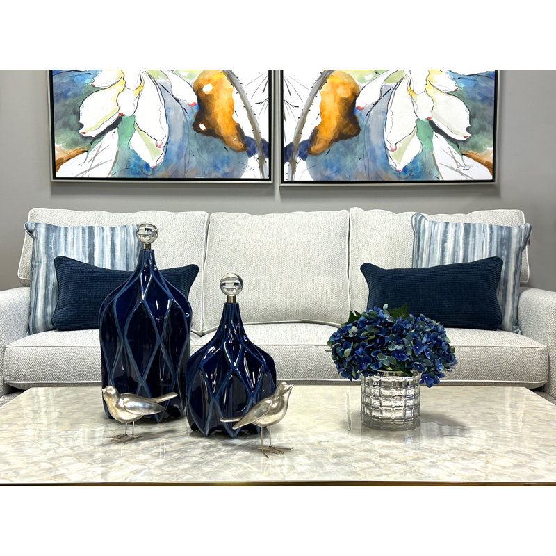 Hydrangea Floral Arrangement in Mercury Glass Vase, Blue