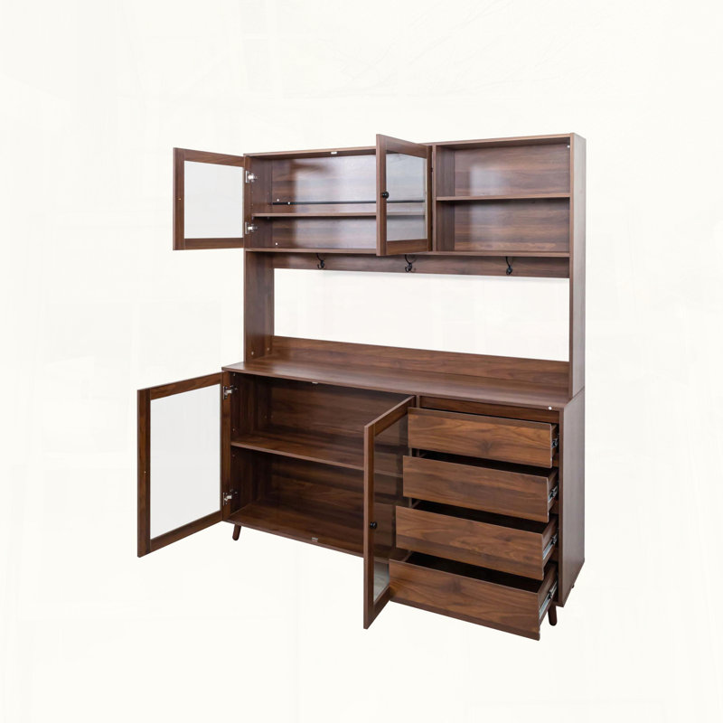 Garde-manger de 63 po de largeur avec porte vitrée et tablette à micro-ondes, Noyer