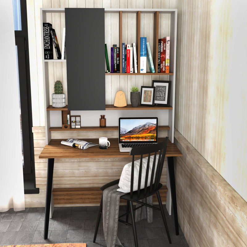 Bureau avec rehausse Bakirkoy, Blanc / Noyer