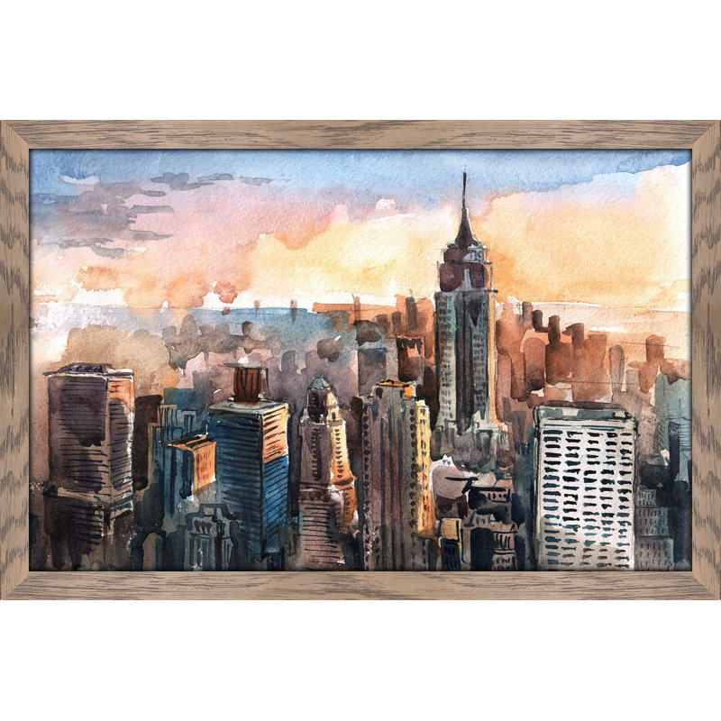 «New York State of Mind», reproduction encadrée, H 21,5 po x l 27,5 po x P 0,75 po, Cadre taupe délavé