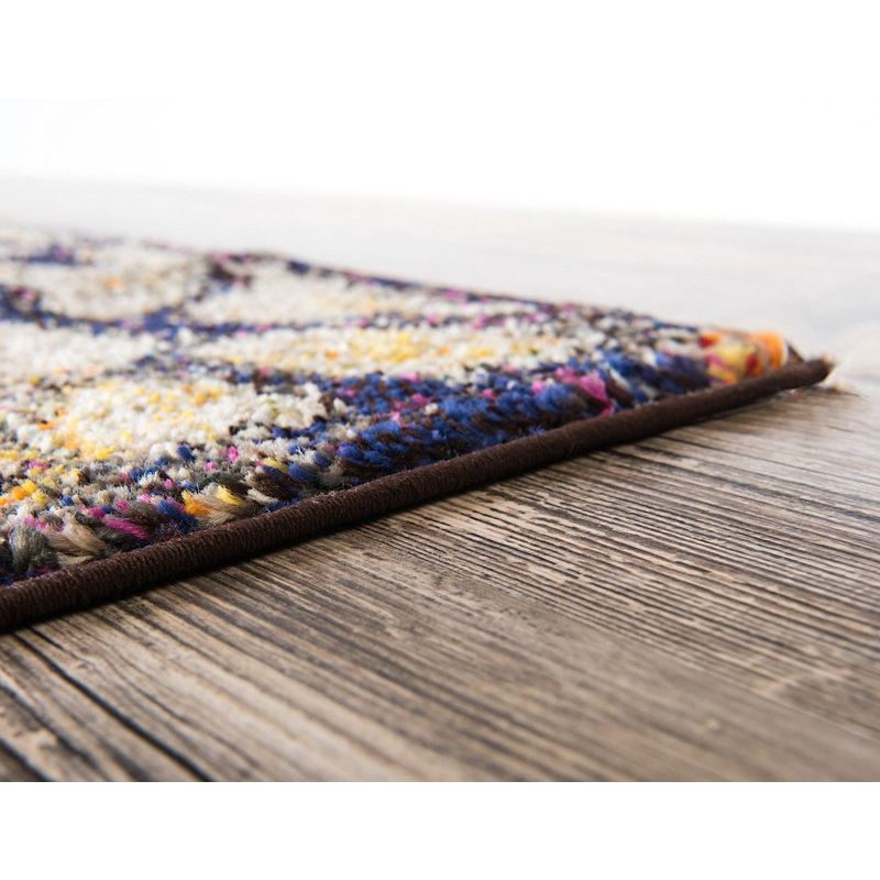 Tapis beige à motif géométrique Ellarae, Tapis de couloir 2 pi 7 po x 10 pi