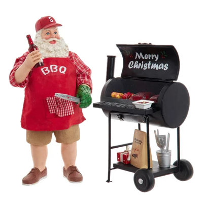  Figurine de Noël Fabrique, père Noël avec barbecue grill, 10,75 po (ensemble de 2)
