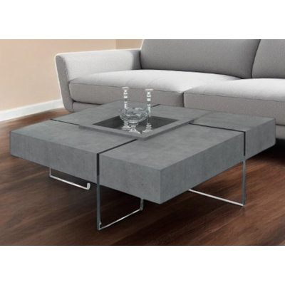 Table basse 47 "carrée en béton et verre transparent gris 47"
