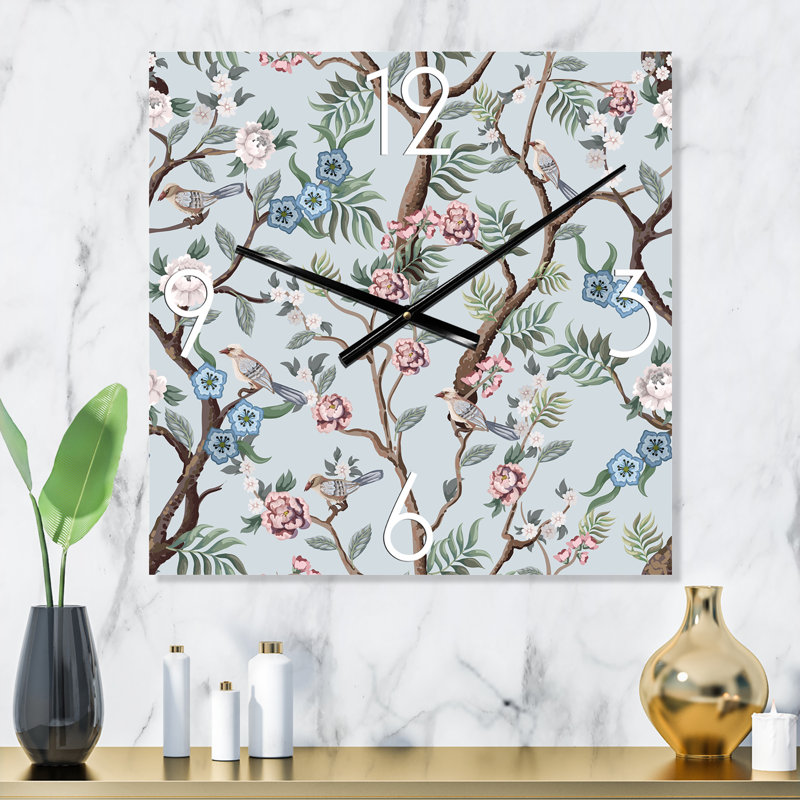 Horloge murale traditionnelle chinoise avec oiseaux et pivoines X, Très grand