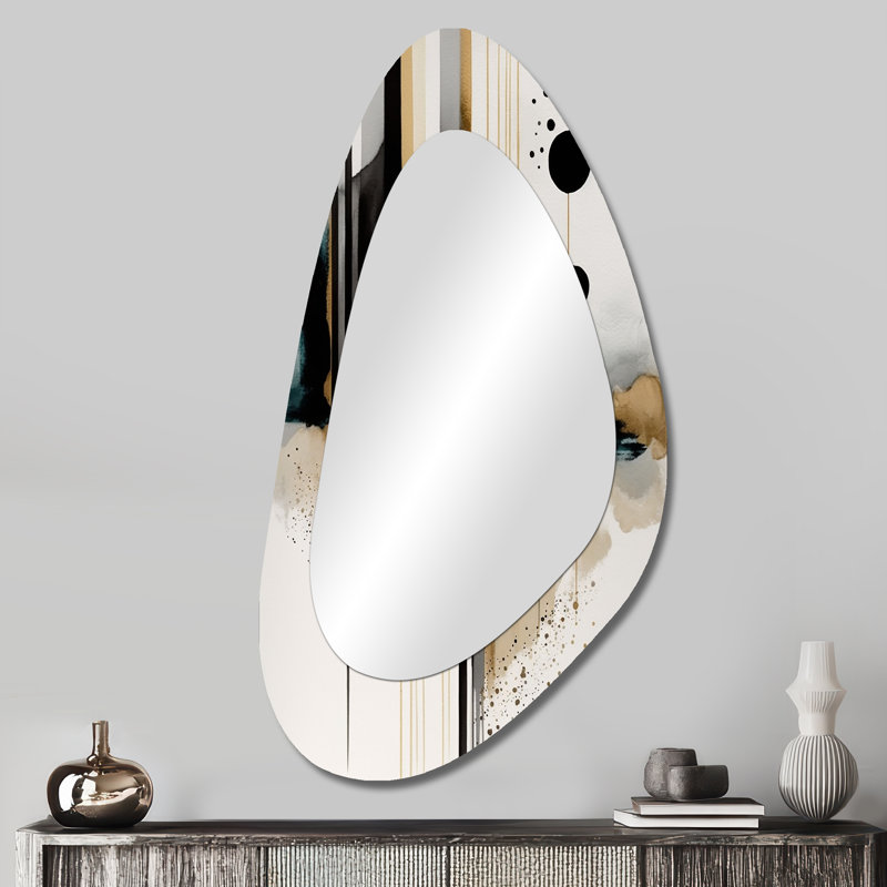 Abstrait transitionnel moderne, formes I - miroir mural décoratif asymétrique de formes abstraites, miroir de forme irrégulière moderne, art imprimé en métal