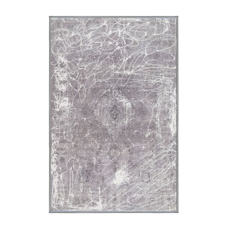 Tapis contemporain gris / blanc, Rectangle 6 pi x 9 pi