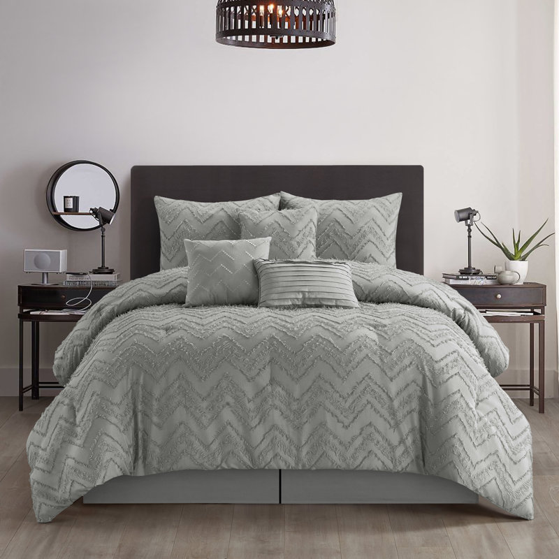 Ensemble d'édredon en microfibre 7 pièces Farisa, Édredon de très grande taille et 6 pièces suppl, Gris