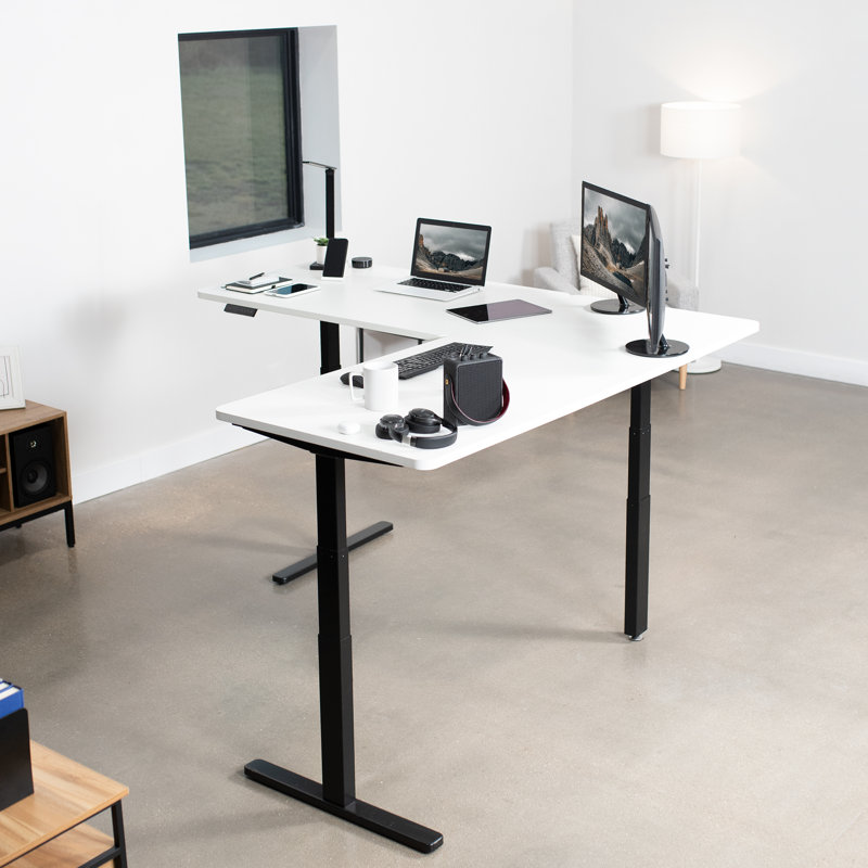 Bureau en coin VIVO Electric 77 po x 71 po, série 3E7B, Blanc / noir