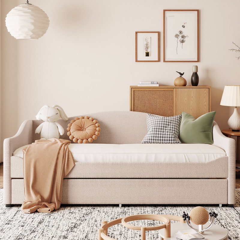 Lit de jour rembourré en molleton à DEL avec couchette Modern, Lit simple, Beige