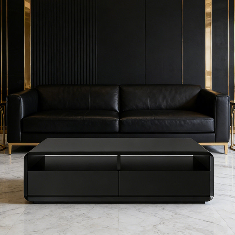 Table basse de luxe avec tiroir silencieux, Noir, 14.96" H x 55.11" L x 27.55" W, Noir