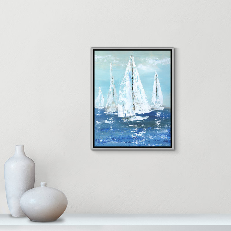 White Sails " White Sails " by Nan, Silver Framed Canvas, 21.5" H x 17.5" W x 2" D