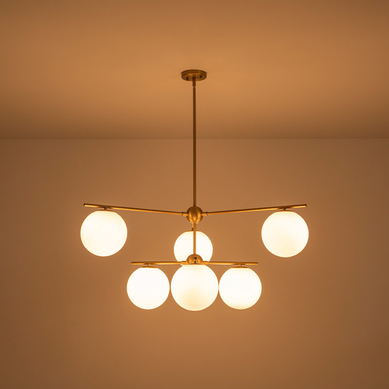 6-Light Opaque White Glass Sphere Tiered Chandelier