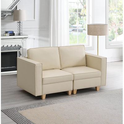 Causeuse, canapé en PU beige avec repose-pieds, canapé en PU beige avec repose-pieds, petit canapé deux places pour la chambre à coucher, bureau