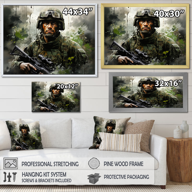 «Vietnam Militarty Landscape Warriors Resilience II», reproduction sur toile, Cadre flottant noir, H 24 po x l 32 po
