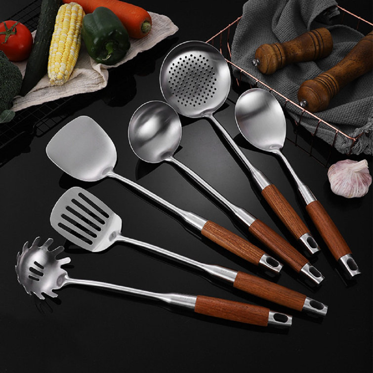 Buy Wholesale China Professional Kitchen Cookware Set Top Quality 304  Stainless Steel Wood Handle Spoon Ladle Set & Professional Kitchen Cookware  Set at USD 12
