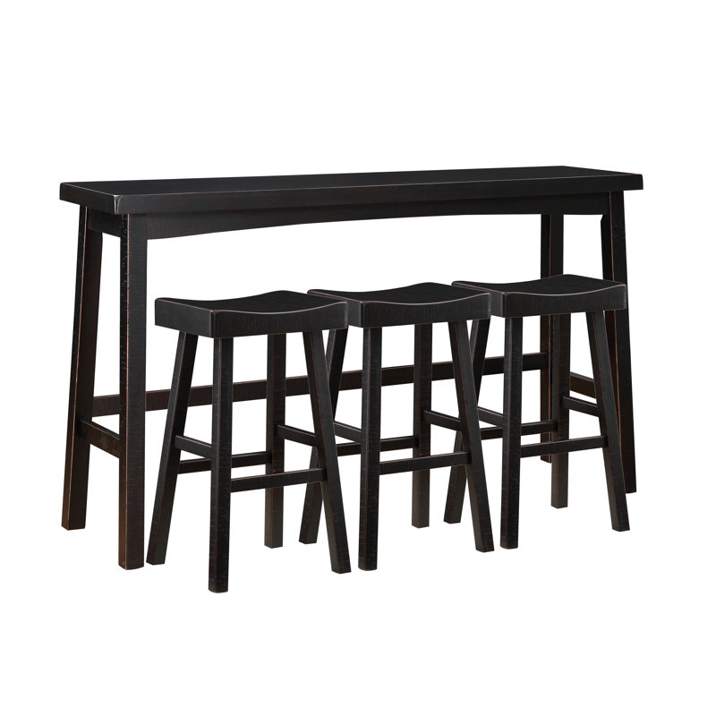 Ensemble de table de comptoir 4 pièces Casy, 3 tabourets, Noir / Noir