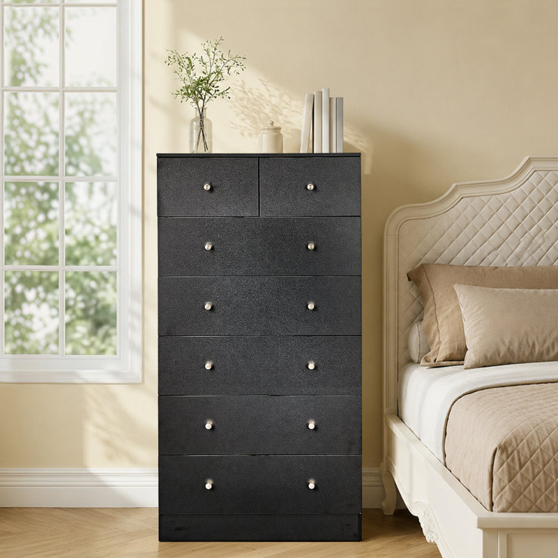 Large 7-Drawer Storage Cabinet With Sturdy Construction Wood Storage Organizer For Closet , Black