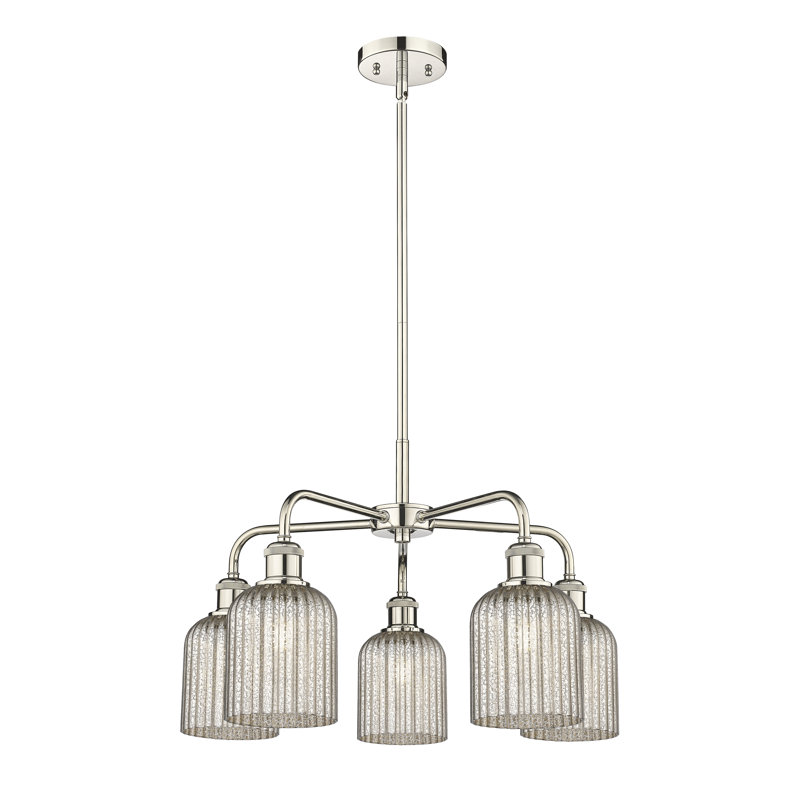 Ballston - Trig - 5 Light 23" Stem Hung Chandelier, Mercury, Polished Nickel