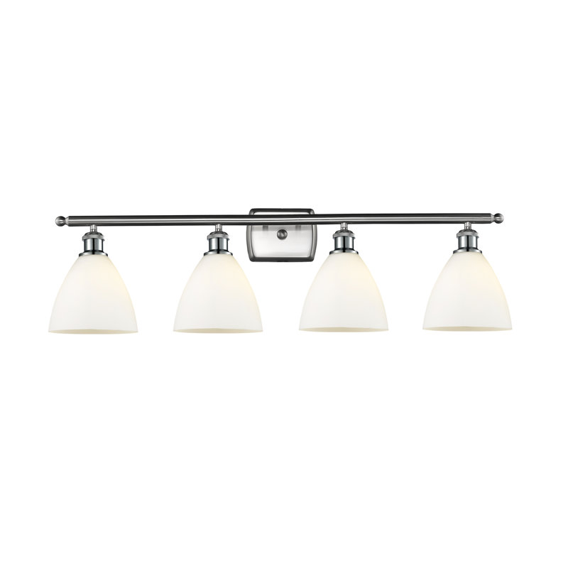 Éclairage pour meuble-lavabo 4 lumières Shauna, Blanc mat, DEL, Nickel satiné brossé