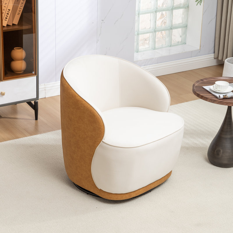 Fauteuil demi-tonneau pivotant en velours Stith, Moutarde / velours beige