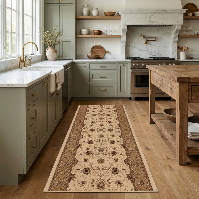 Rug Branch Yasmin 2' x 13' (2'3" x 13') Beige/Cream Persian Medallion Indoor Runner Rug, Traditional, Low Pile, Stain-Resistant Hallway Carpet - Entryway, Mudroom, Bedroom, and Kitchen